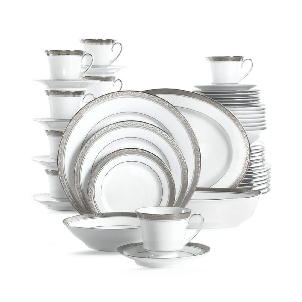 Noritake Crestwood Platinum 50-Piece Porcelain Dinnerware Set Service for 8 NIB